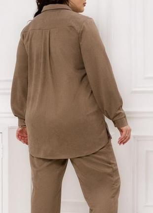 Костюм двойка женский брючный замшевый, рубашка, брюки, батал большие размеры, мокко4 фото