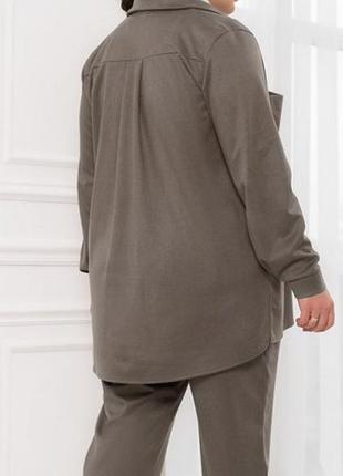 Костюм-двійка жіночий брючний замшевий, сорочка, штани, батал великі розміри, сірий3 фото