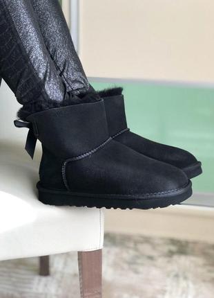 Ugg mini bailey bow ll black зимние меховые сапоги с бантом /осень/зима/весна😍