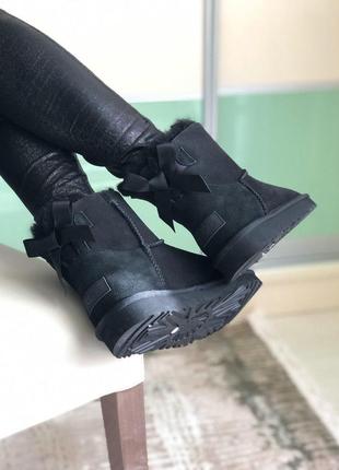 Ugg mini bailey bow ll black зимние меховые сапоги с бантом /осень/зима/весна😍4 фото