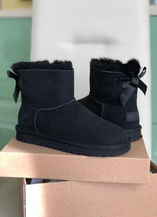 Ugg mini bailey bow ll black зимние меховые сапоги с бантом /осень/зима/весна😍8 фото