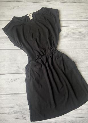 Черное хлопковое повседневное платье на резинке с карманами1 фото