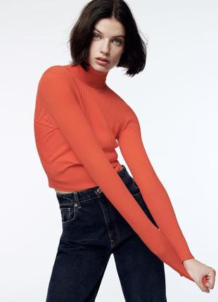 Лонгслів реглан гольф в рубчик трендового кольору zara,p. s