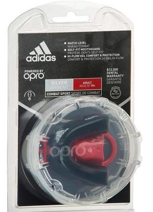 Капа доросла adidas opro silver black/red  для боксу однощелепна боксерська для зубів спортивна однорядна7 фото