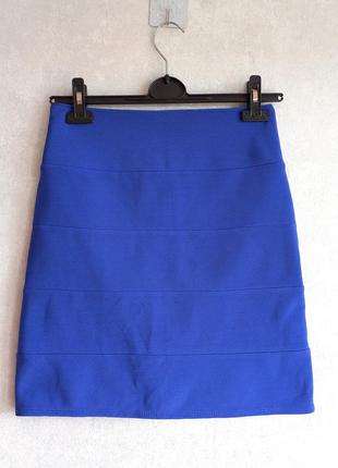 Голубая мини юбка от tally weijl, юбка в рубчик ультрамариновая1 фото