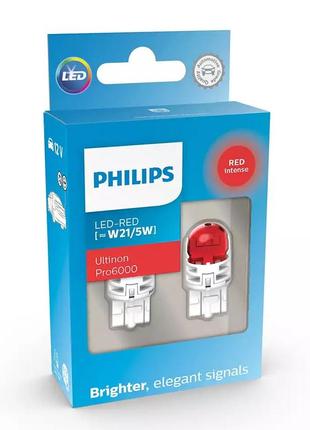 Комплект світлодіодних ламп philips 11066ru60x2 w21/5w led ultinon pro6000 si 12 v 2.5/0.5 w3x16q red