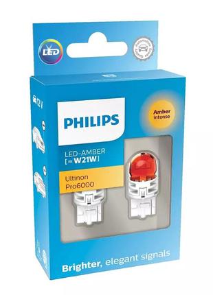 Комплект світлодіодних ламп philips 11065au60x2 wy21w led ultinon pro6000 si 12 v wx3x16d amber