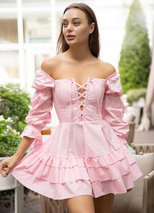Розовое мини платье с корсетом короткое платье с длинными рукавами платье мини розовое