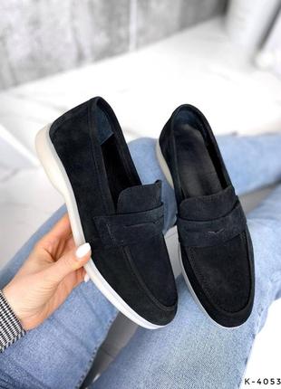 Натуральні замшеві чорні туфлі - лофери2 фото