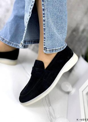 Натуральні замшеві чорні туфлі - лофери5 фото