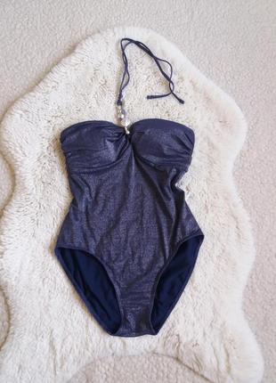 Суцільний купальник бандо  з люрексовою ниткою2 фото