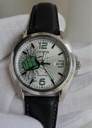 Чоловічий годинник часы citizen eco-drive aw1431-24w marvel hulk 43mm новий