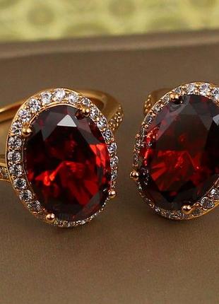 Кольцо  xuping jewelry малинки с красным камнем р 17 золотистое2 фото