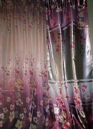 Комплект штор и тюли с сакурой