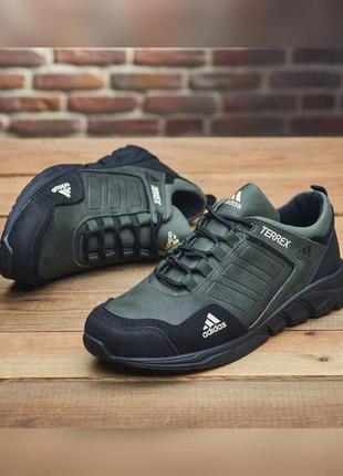 Чоловічі шкіряні кросівки adidas terrex хакі, мужские кожаные кроссовки хаки