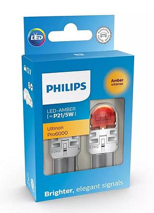 Комплект светодиодных ламп philips 11499au60x2 p21/5w led ultinon pro6000 si 12v bay15d amber