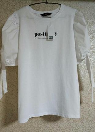 Актуальная белая блуза блузка футболка стразы бренд f&amp;f, р.14