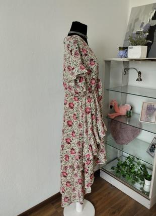 Стильное платье трапеция, асимметрия цветочный принт,4 фото