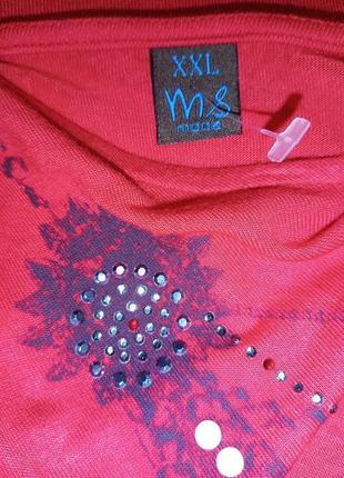 Натуральная,трикотажная блузка-футболка с "бусами" из стразиков-камешков,большого размера,msmode7 фото