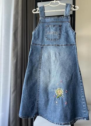 Джинсовий сарафан красивий довгий літній джинсовий сарафан для дівчинки 8-11 років
