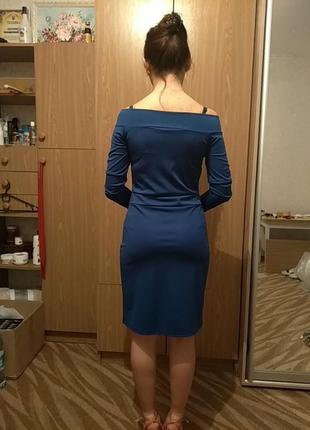 Синее строгое офисное платье3 фото