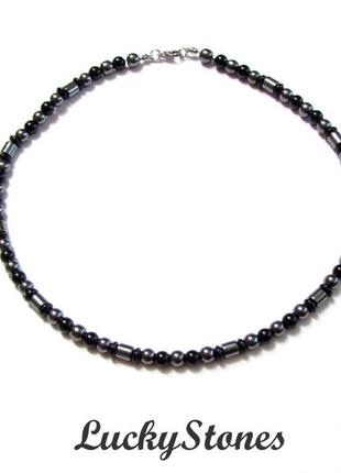 Мужской чокер, ожерелье из гематита и черного оникса.1 фото