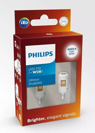 Комплект світлодіодних ламп philips 24961cu60x2 w5w led ultinon pro6000 24v w2,1x9,5d white