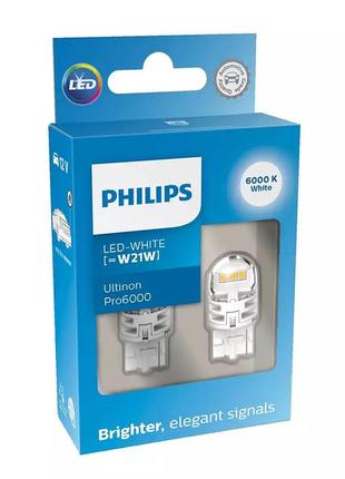Комплект светодиодных ламп philips 11065cu60x2 w21w led ultinon pro6000 si 12v wx3x16d white1 фото