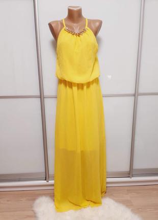 Желтое длинное платье1 фото