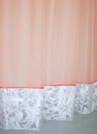 Фіранка на кухню, балкон (270х170см) однотонна. колір персиковий з білим3 фото