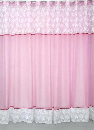 Розкішна кухонна фіранка (270х170см) з ламбрекеном. колір рожевий з білим