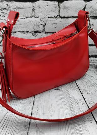 Bagless. шкіряна сумка ручної роботи. жіноча сумка. сумка багет. червона сумка. літня сумка.