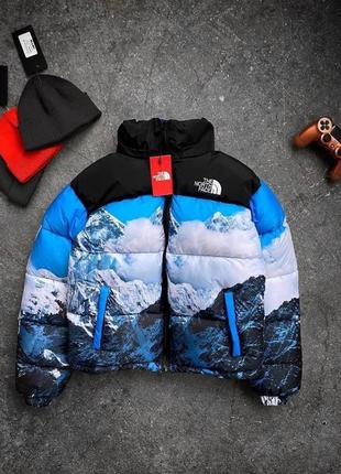 Чоловічий унісекс пуховик the north face з принтом якісного матеріалу, стильний та зручний пуховик на кожен день
