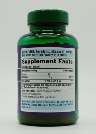 Лецитин из сои, puritan's pride, 1200 мг, 100 капсул2 фото