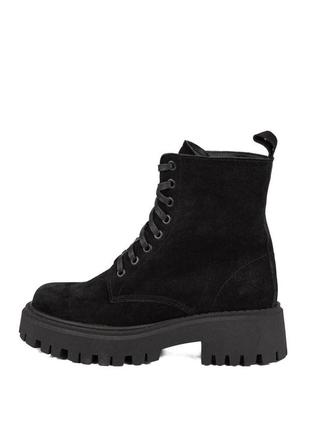 Жіночі черевики демісезонні замшеві невисокі на шнурівці nikos чорні 39 40 38 37