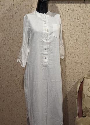 Стильное льняное платье рубашка миди 44 размер