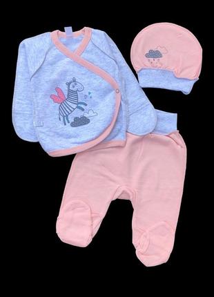 Комплект 3в1: льоля, повзунки, шапочка "зебра", футер тм "sweet mario" (62 см) (сорочечка з повзунками та