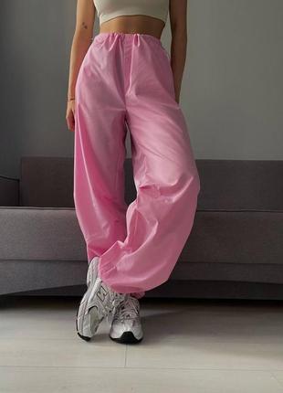 Штани спортивні карго вільного крою на високій посадці на затяжках плащівка