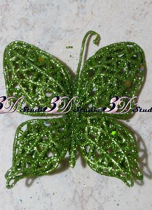 Бабочка в глиттере декоративная зеленая