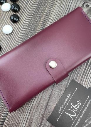 Стайліш. гаманець із натуральної шкіри. жіночий гаманець на кнопці. гаманець бордового кольору. марсала6 фото
