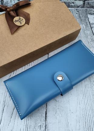 Стайліш. гаманець із натуральної шкіри. жіночий гаманець на кнопці. гаманець блакитного кольору.2 фото