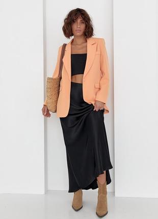 Пиджак женский длинный классический однобортный персиковый6 фото