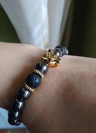 Браслет шарм гематит камень черный золото
