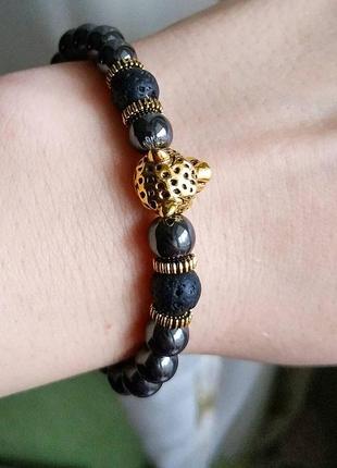 Браслет шарм гематит камень черный золото