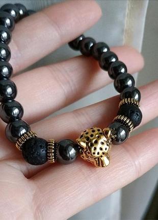 Браслет шарм гематит камень черный золото
