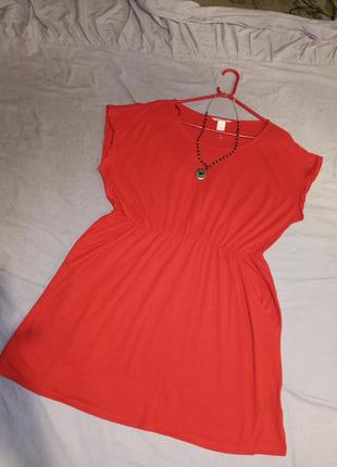 Натуральное,трикотажное,красное платье с карманами,большого размера,h&m5 фото