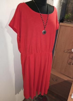 Натуральное,трикотажное,красное платье с карманами,большого размера,h&m2 фото
