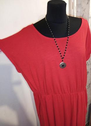 Натуральное,трикотажное,красное платье с карманами,большого размера,h&m6 фото
