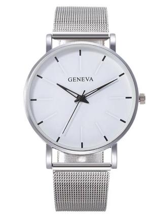 Ультратонкий брендовий годинник geneva із сітчастим сталевим ремінцем