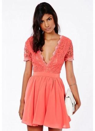 Платье missguided coral нарядное  вечернее платье гипюр фатин  (missguided).12р.